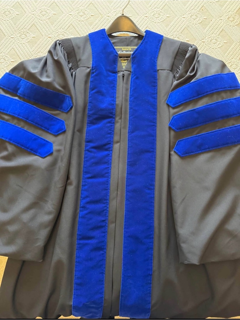 Black Academic Robe with Royal Blue Velvet Trim - Men Jackets & Coats